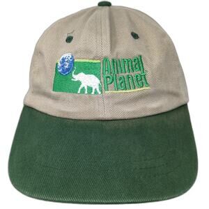 KC Caps Baseball Cap Beige Green OSFM Animal Planet Elephant Logo Hat Slideback